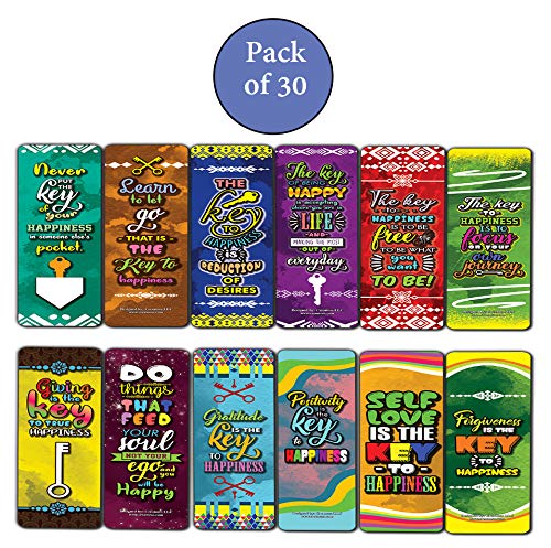 Creanoso The Key of Being Happy Bookmarks (30-Pack)Ã¢â‚¬â€œ Stocking Stuffers Gift for Boys & Girls, Teens Ã¢â‚¬â€œ Book Reading Rewards Gifts Incentive Ã¢â‚¬â€œ Great Giveaways for Children Ã¢â‚¬â€œ Page Clippers