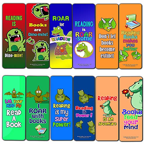 Creanoso Dinosaur Kingdom Reading Bookmark for Kids (60-Pack) ÃƒÂ¢Ã¢â€šÂ¬Ã¢â‚¬Å“ Awesome Book Page Marker Clip Set ÃƒÂ¢Ã¢â€šÂ¬Ã¢â‚¬Å“ Premium Gift for Boys & Girls, Children ÃƒÂ¢Ã¢â€šÂ¬Ã¢â‚¬Å“ Rewards Incentives ÃƒÂ¢Ã¢â€šÂ¬Ã¢â‚¬Å“ Card Stock