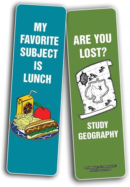 Creanoso Funny School Subject Bookmarks (2-Sets X 6 Cards) â€“ Daily Inspirational Card Set â€“ Interesting Book Page Clippers â€“ Great Gifts for Kids and Teens