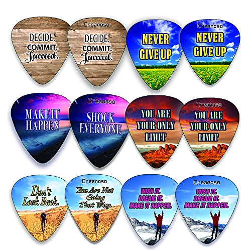 Creanoso Cool Guitar Picks (12-Pack) - Inspirational Success Quotes Unique for Men Him Boyfriend husband Her wife Girls - Stocking Stuffers for Christmas New Year Birthday Party Favors