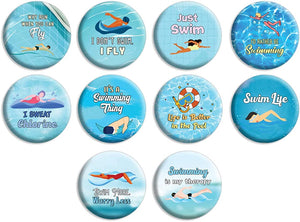 Creanoso Swimming Pin buttons (1 X 10 Designs) - Stocking Stuffers Premium Quality Gift Ideas for Children, Teens, & Adults - Corporate Giveaways & Party Favors