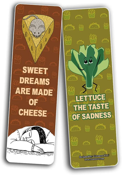 Creanoso Funny Food Saying Bookmarks (2-Sets X 6 Cards) â€“ Daily Inspirational Card Set â€“ Interesting Book Page Clippers â€“ Great Gifts for Adults and Teens