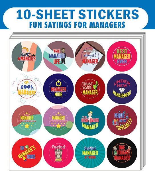 Creanoso I am a Manager Stickers (10 Sets X 16 Designs)â€“ Sticker Card Giveaways for Kids â€“ Awesome Stocking Stuffers Gifts for Boys & Girls â€“ Classroom Home Rewards Enticements