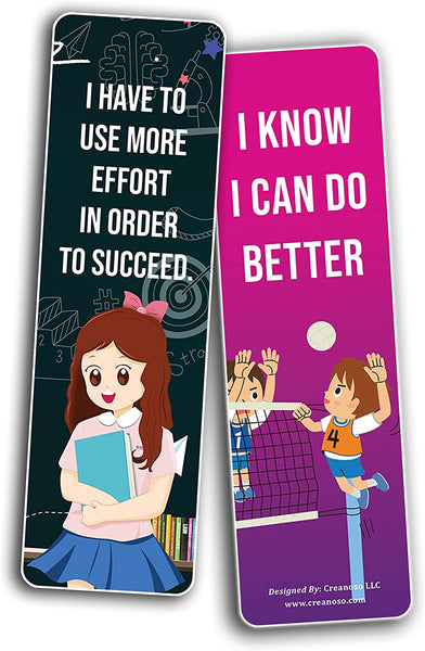Creanoso Growth Mindset Bookmarks (5-Sets X 6 Cards) â€“ Daily Inspirational Card Set â€“ Interesting Book Page Clippers â€“ Great Gifts for Children and Teens
