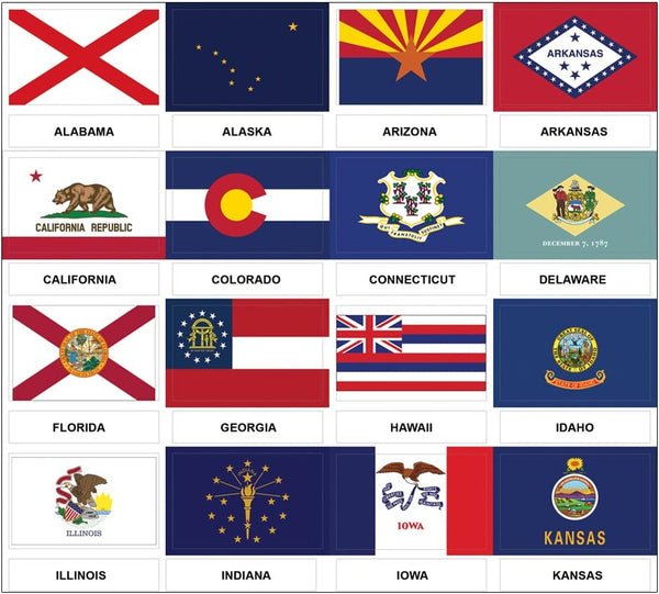 Creanoso US States and Territories Flags and American Symbols Stickers (2-Sets) - 8 Sheets