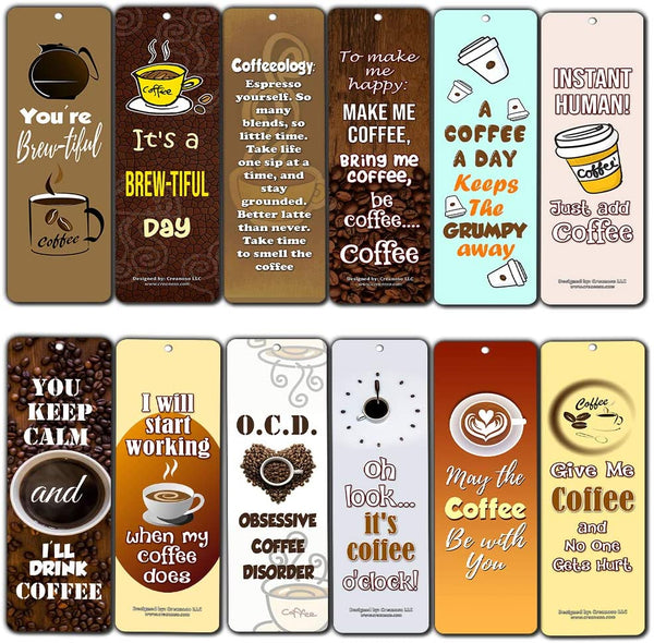 Creanoso Powerful Coffee Sayings Quotes Series II Awesome Bookmarks Gift (60-Pack) ÃƒÂ¢Ã¢â€šÂ¬Ã¢â‚¬Å“ Six Assorted Quality Bookmarks Bulk Set ÃƒÂ¢Ã¢â€šÂ¬Ã¢â‚¬Å“ Premium Gift for Baristas Coffee Drinkers Lovers Cafeteria Decal