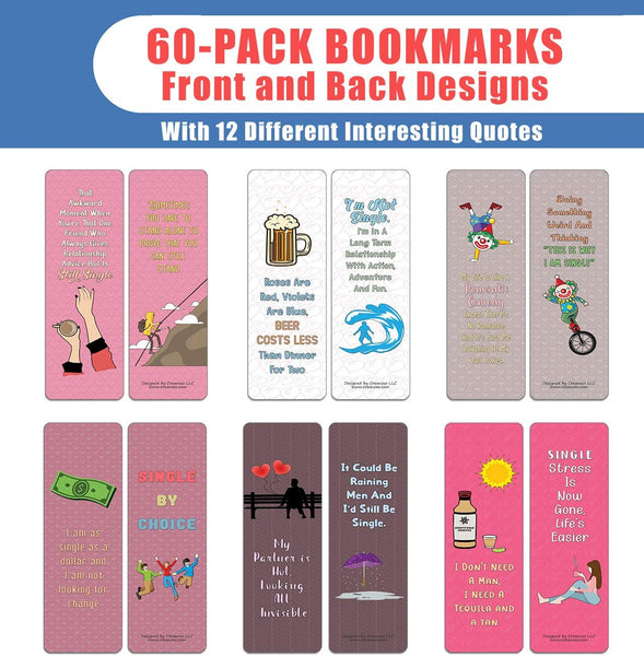 Creanoso Funny Single Bookmarks (60-Pack) - Premium Quality Gift Ideas for Children, Teens, & Adults for All Occasions - Stocking Stuffers Party Favor & Giveaways
