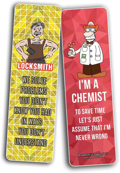 Creanoso Funny Profession Job Bookmarks (5-Sets X 6 Cards) â€“ Daily Inspirational Card Set â€“ Interesting Book Page Clippers â€“ Great Gifts for Adults and Teens