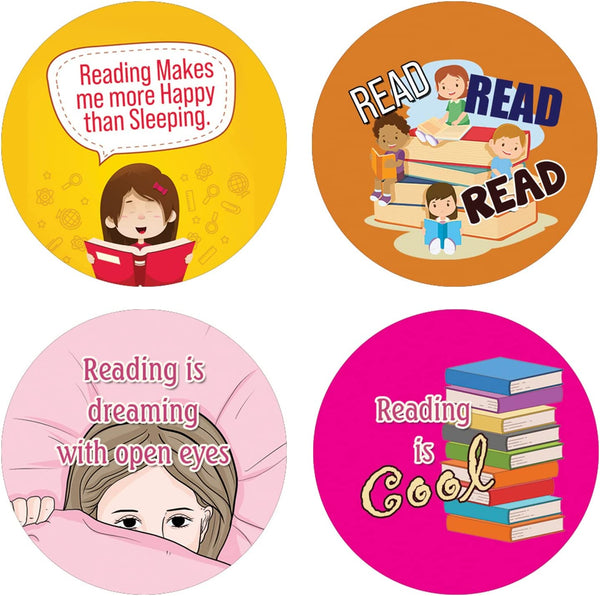 Creanoso Read More Sleep Less Round Stickers (10 Sets X 16 Designs) â€“ Sticker Card Giveaways for Kids â€“ Awesome Stocking Stuffers Gifts for Boys & Girls â€“ Classroom Home Rewards Enticements