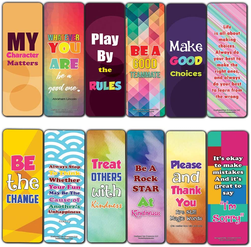 Creanoso Good Character Bookmarks (60-Pack) ÃƒÂ¢Ã¢â€šÂ¬Ã¢â‚¬Å“ Six Assorted Quality Bookmarks Bulk Set ÃƒÂ¢Ã¢â€šÂ¬Ã¢â‚¬Å“ Premium Gift for Bibliophiles ÃƒÂ¢Ã¢â€šÂ¬Ã¢â‚¬Å“ Awesome Bookmarks Giveaways ÃƒÂ¢Ã¢â€šÂ¬Ã¢â‚¬Å“ Stocking Stuffers Gift Ideas ÃƒÂ¢Ã¢â€