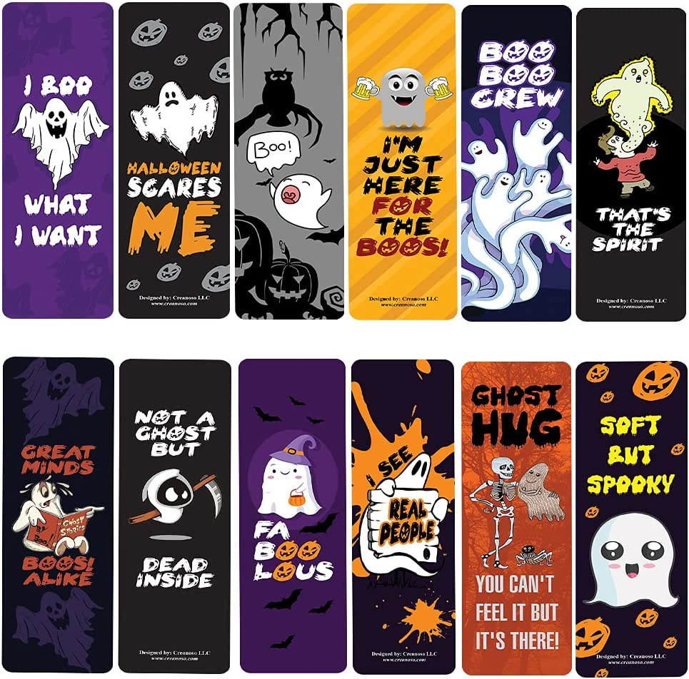 Creanoso Funny Ghost Bookmarks (12-Pack) - Stocking Stuffers Incentive Gift Ideas for Ghost Lovers