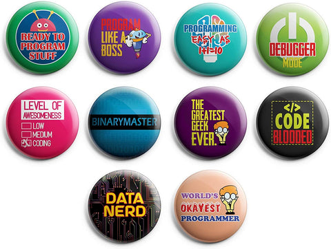 Creanoso I am a Programmer Pinback Buttons (1 Set x 10 Buttons) - Stocking Stuffers Premium Quality Gift Ideas for Children, Teens, & Adults - Corporate Giveaways & Party Favors