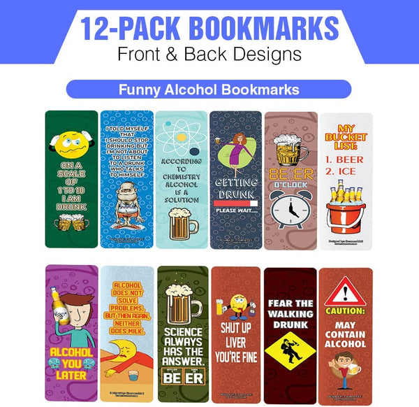 Funny Alcohol Bookmarks (2-Sets X 6 Cards)