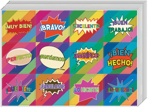 Creanoso Spanish Motivational Rewards Stickers (10-Sheet) â€“ Total 120 pcs (10 X 12pcs) Individual Small Size 2.1 x 2. Inches , Unique Designs DIY Decoration Art Decal for Children