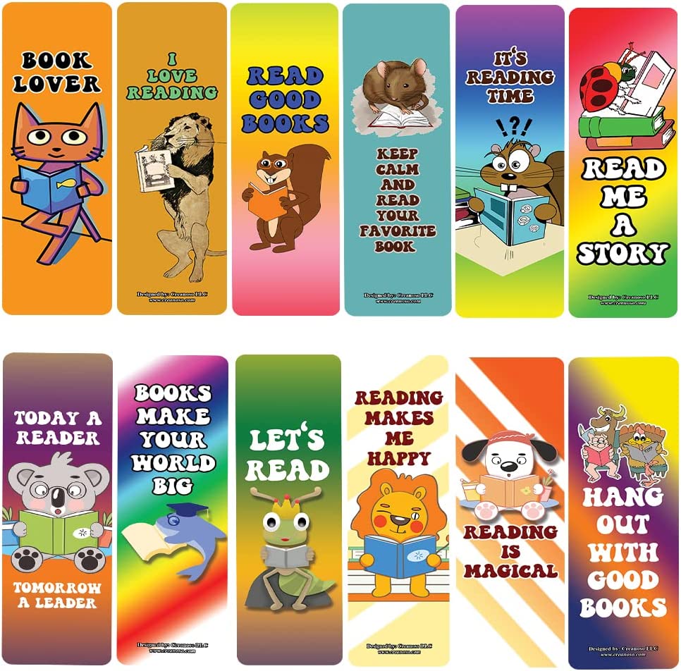 Cute Animals Reading Books Bookmarks (2-Sets X 6 Cards)