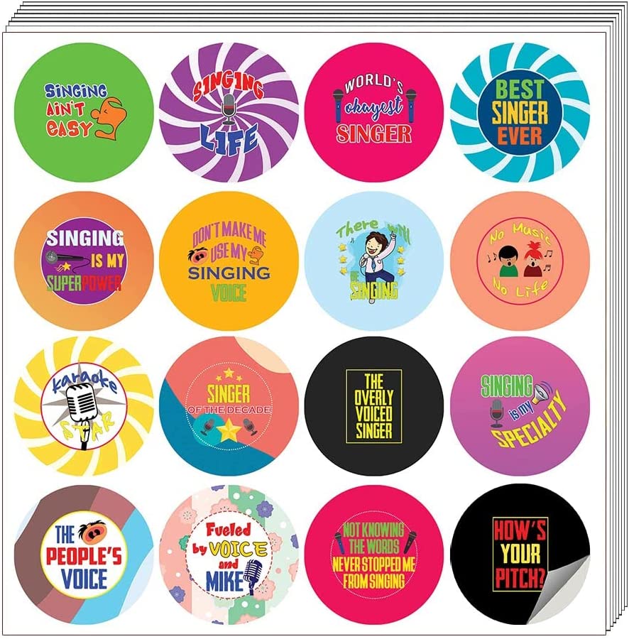 Creanoso I am a Singer Stickers (10 Sets X 16 Designs) â€“ Sticker Card Giveaways for Kids â€“ Awesome Stocking Stuffers Gifts for Boys & Girls â€“ Classroom Home Rewards Enticements