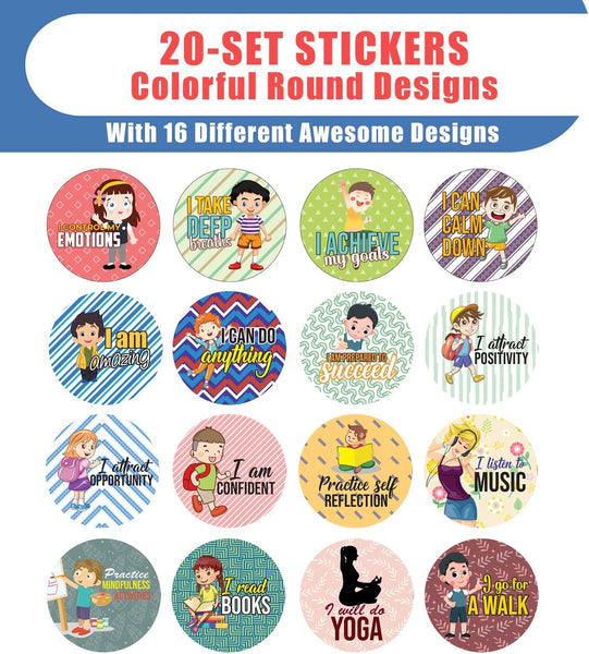 Creanoso Self Regulations Stickers (20 Sets X 16 Designs) â€“ Sticker Card Giveaways for Kids â€“ Awesome Stocking Stuffers Gifts for Boys & Girls â€“ Classroom Home Rewards Enticements