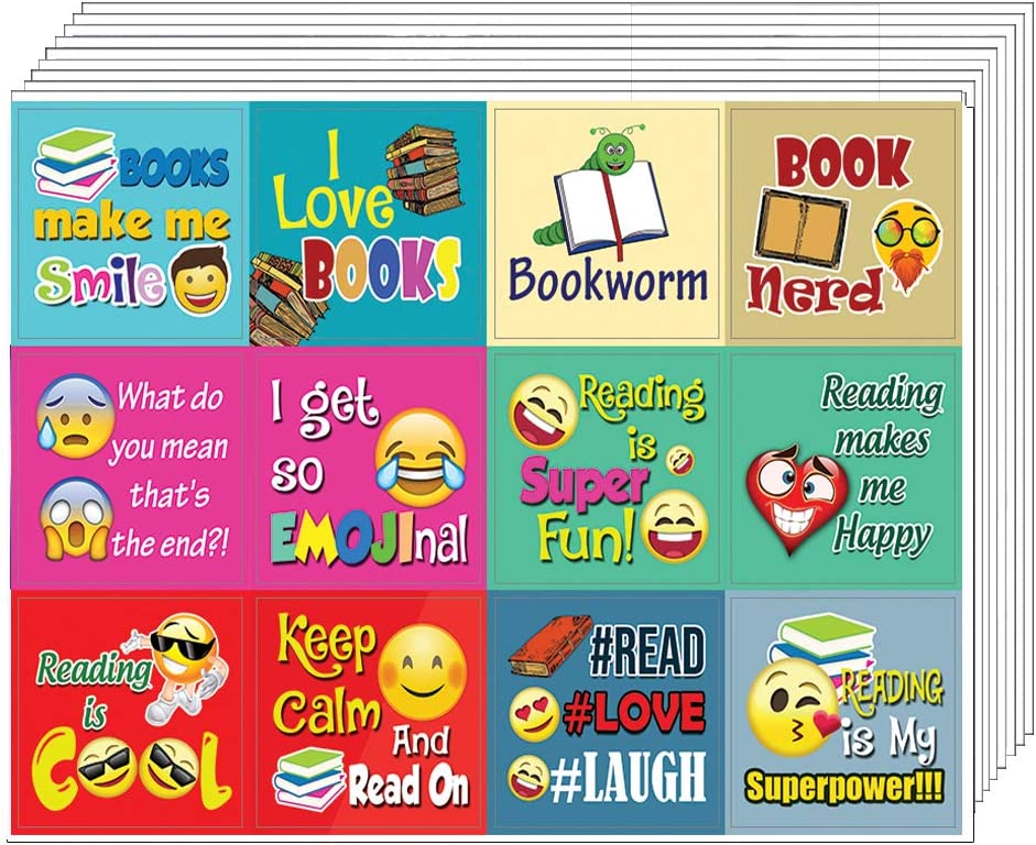 Creanoso Emoji Stickers for Bookworm (10-Sheet) Ã¢â‚¬â€œ Total 120 pcs (10 X 12pcs) Individual Small Size 2.1 x 2. Inches , Waterproof, Unique Personalized Themes Designs, Any Flat Surface DIY Decoration Art Decal for Boys & Girls, Children, Teens
