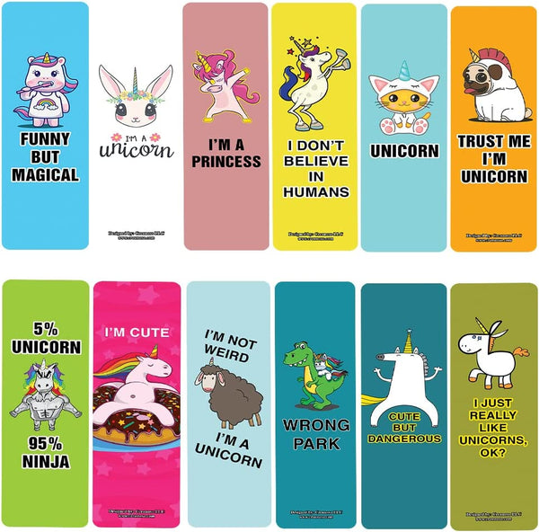 Creanoso Funny Cute Unicorn Bookmarks (5-Sets X 6 Cards) â€“ Daily Inspirational Card Set â€“ Interesting Book Page Clippers â€“ Great Gifts for Kids and Teens