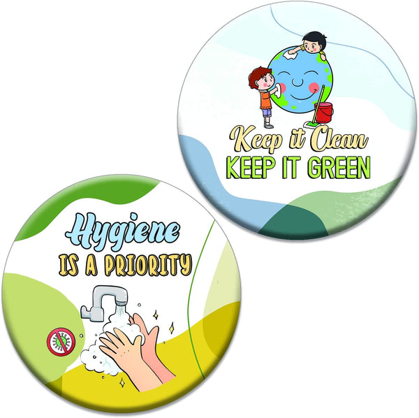 Creanoso Clean Up Badge Pinback buttons (1-Set X 10 Buttons) - Stocking Stuffers Premium Quality Gift Ideas for Children, Teens, & Adults - Corporate Giveaways & Party Favors