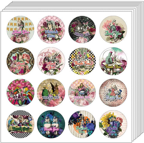 Alice in Wonderland Thank You Stickers (10-Sheet)-Cool Assorted Design for Boys, Girls, Teens - Stocking Stuffers Corporate Giveaways & Party Favor