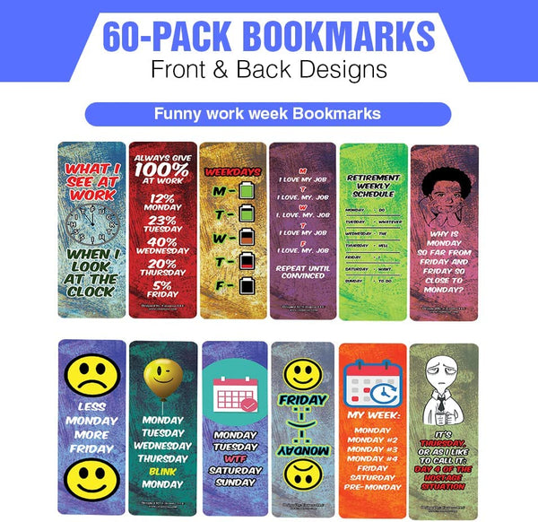 Funny work week Bookmarks (10-Sets X 6 Cards)
