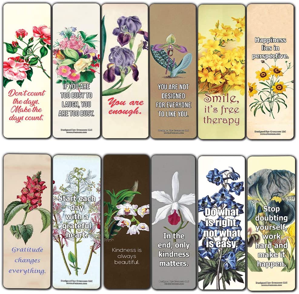 Creanoso Inspirational Sayings Floral Bookmarks (60-Pack) ÃƒÂ¢Ã¢â€šÂ¬Ã¢â‚¬Å“ Inspiring Inspirational Sayings Bookmarker Cards ÃƒÂ¢Ã¢â€šÂ¬Ã¢â‚¬Å“ Premium Stocking Stuffer Gift for Men, Women, Teens, Bookworms
