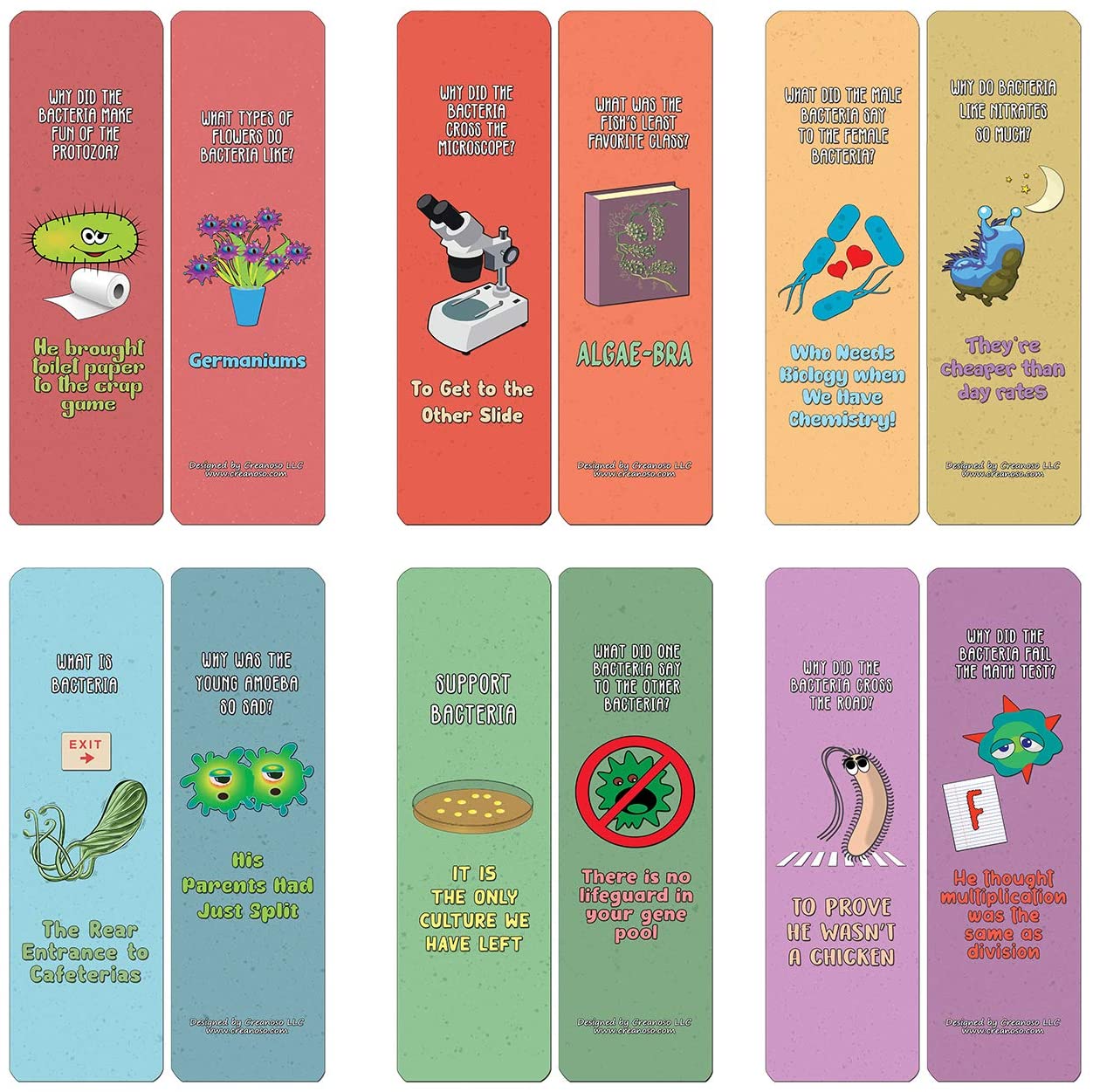 Creanoso Funny Cute Bacteria Bookmarks (60-Pack) - Premium Quality Gift Ideas for Children, Teens, & Adults for All Occasions - Stocking Stuffers Party Favor & Giveaways