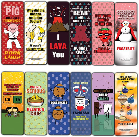 Cute Jokes and Puns Bookmarks (60-Pack) - Stocking Stuffers Encouragement Gifts for Boys, Girls, Teen, Men Women - Incentive Reward Ideas