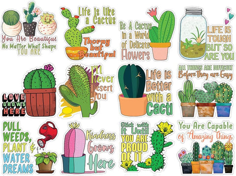 Creanoso Cactus and Succulent Stickers - 12 Stickers (3-Sheets) - Stocking Stuffers Premium Quality Gift Ideas for Children, Teens, & Adults - Corporate Giveaways & Party Favors