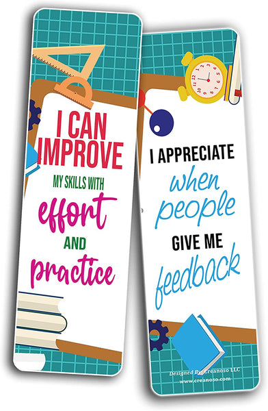 Creanoso Growth Mindset Bookmarks (10-Sets X 6 Cards) â€“ Daily Inspirational Card Set â€“ Interesting Book Page Clippers â€“ Great Gifts for Children and Teens