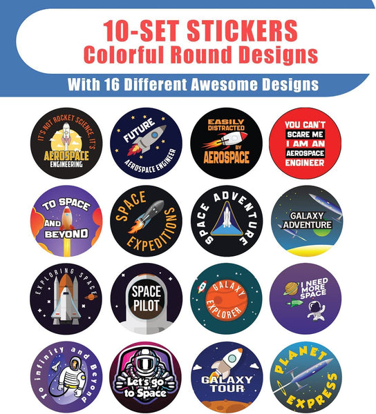 Creanoso Aerospace Stickers (10 Sets X 16 Designs) â€“ Sticker Card for Kids â€“ Awesome Stocking Stuffers Gifts for Boys & Girls â€“ Classroom Home Rewards Enticements
