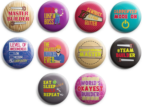 Creanoso I am a Builder Pinback Buttons (1 Set x 10 Buttons) - Stocking Stuffers Premium Quality Gift Ideas for Children, Teens, & Adults - Corporate Giveaways & Party Favors
