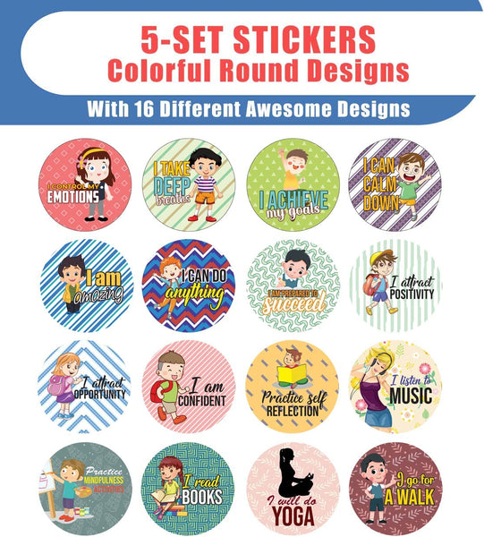 Creanoso Self Regulations Stickers (5 Sets X 16 Designs) â€“ Sticker Card Giveaways for Kids â€“ Awesome Stocking Stuffers Gifts for Boys & Girls â€“ Classroom Home Rewards Enticements