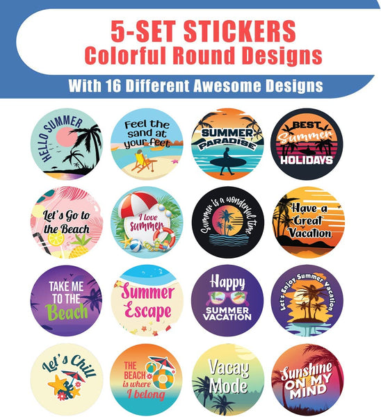 Creanoso Summer Vacation Stickers (5 Sets X 16 Designs) â€“ Sticker Card for Kids â€“ Awesome Stocking Stuffers Gifts for Boys & Girls â€“ Classroom Home Rewards Enticements