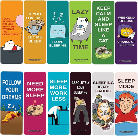 Creanoso Cute I love sleeping Bookmarks (10-Sets X 6 Cards) â€“ Daily Inspirational Card Set â€“ Interesting Book Page Clippers â€“ Great Gifts for Kids and Teens