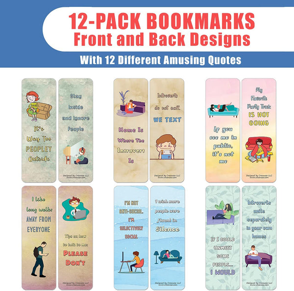 Funny Introvert Bookmarks (2-Sets X 6 Cards)