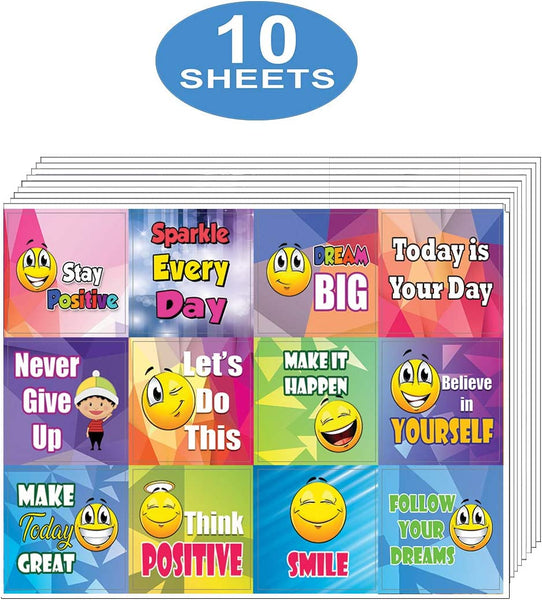 Creanoso Positive Sayings Emoji Stickers (10-Sheet) â€“ Total 120 pcs (10 X 12pcs) Individual Small Size 2.1 x 2. Inches , Waterproof, Unique Personalized Themes Designs, Any Flat Surface DIY Decoration Art Decal for Boys & Girls, Children, Teens