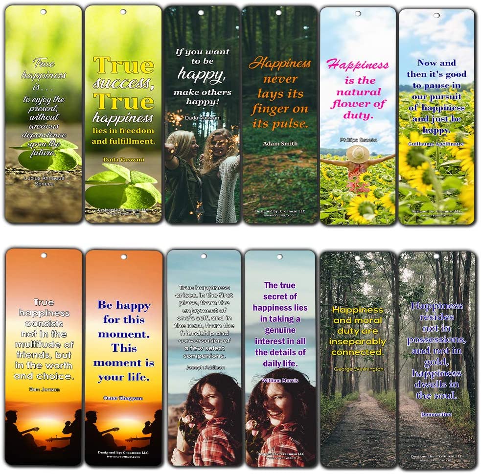 Creanoso True Happiness Bookmarks (30-Pack) Ã¢â‚¬â€œ Stocking Stuffers Gift for Men & Women, Teens - Rewards Gifts Ã¢â‚¬â€œ Awesome Bookmark Collection Ã¢â‚¬â€œ Bulk Set Pack Ã¢â‚¬â€œ Inspiring Quote Sayings for Friends