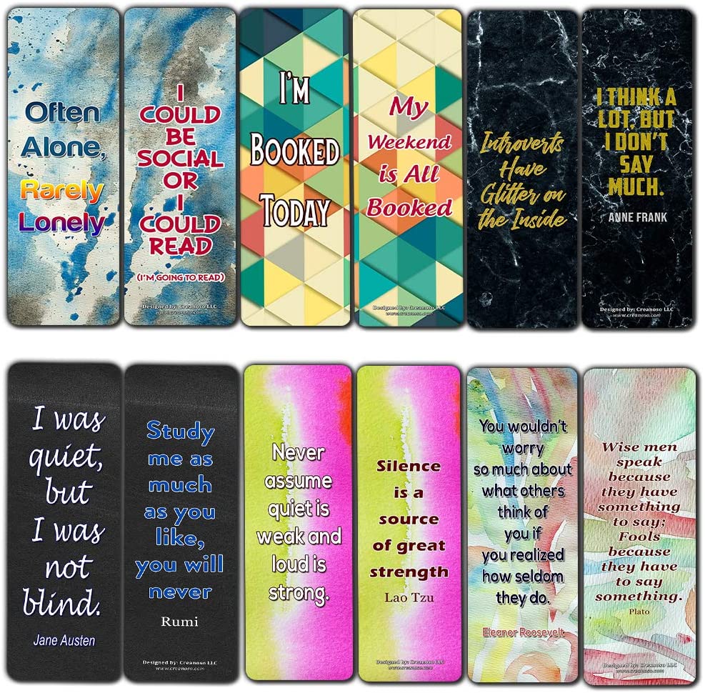 Creanoso Introvert Bookmark Cards (60-Pack) ÃƒÂ¢Ã¢â€šÂ¬Ã¢â‚¬Å“ Inspiring Inspirational Bookmarker Cards Set - Premium Stocking Stuffers Gifts for Bookworms, Book Lovers, Bibliophiles ÃƒÂ¢Ã¢â€šÂ¬Ã¢â‚¬Å“ Great Stocking Stuffers Gifts