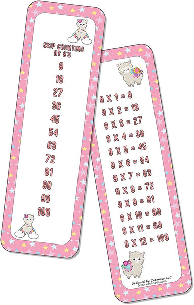 Skip Counting Chart Bookmark Cards - Llama Theme (6-Set X 6 Cards)