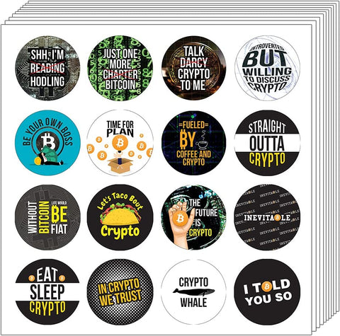 Funny Cryptocurrency Stickers (10 Sets X 16 Designs)