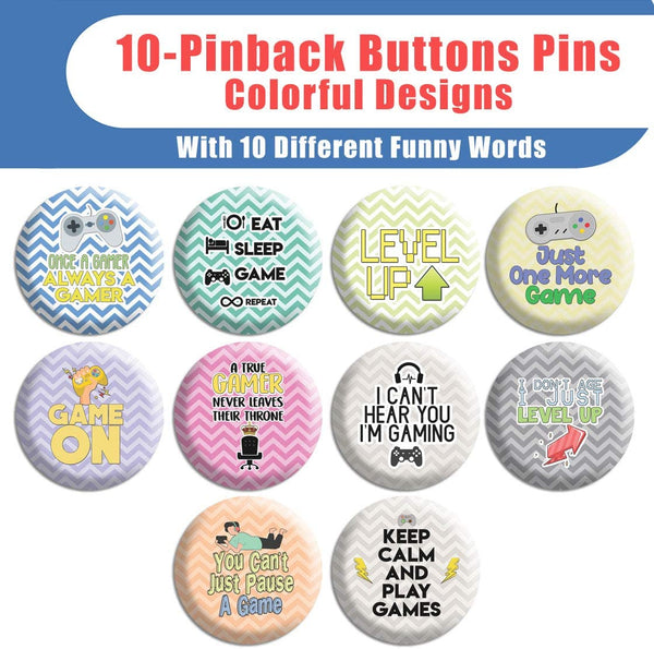 Creanoso Funny Pinback Buttons - Gamer (10-Pack) - Stocking Stuffers Premium Quality Gift Ideas for Children, Teens, & Adults - Corporate Giveaways & Party Favors