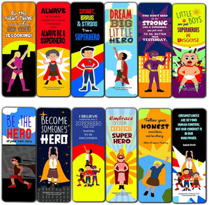 Creanoso Motivational Superhero Sayings Bookmarks for Kids (30-Pack) - Stocking Stuffers Gift Ideas for Children Ã¢â‚¬â€œ Book Reading Supplies Ã¢â‚¬â€œ Cool Giveaways for Boys and Girls Ã¢â‚¬â€œ Great Book Page Clippers