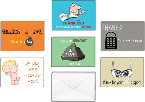 Creanoso Assorted Funny Thank You Cards Pack (30-Pack) â€“ Bulk Cardstock Card Set â€“ Thank You Cards for Graduations, Weddings, Bridal Party, Baby Shower, Thanksgiving, Birthdays, and Special Occasions
