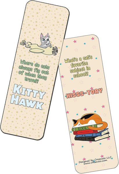 Creanoso Funny Cat Jokes Bookmarks Series 1 (60-Pack) - Premium Quality Gift Ideas for Children, Teens, & Adults for All Occasions - Stocking Stuffers Party Favor & Giveaways