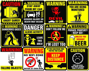 Funny warning signs Stickers - 12 Designs x 2 Set (24 pcs)