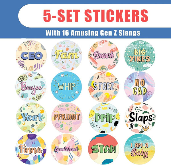 Creanoso Funny Gen Z Slangs Stickers (5 Sets X 16 Designs) â€“ Sticker Card Giveaways for Kids â€“ Awesome Stocking Stuffers Gifts for Boys & Girls â€“ Classroom Home Rewards Enticements