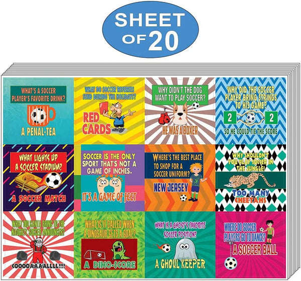 Creanoso Soccer Funny Sports Jokes Stickers (20-Sheets) â€“ Awesome Stocking Stuffers Gifts for Men, Teens, Athletes â€“ Cool Reward Incentives â€“ Unique Sticky Notes Giveaways â€“ Surface Art Decal