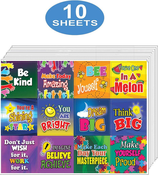 Creanoso Colorful Inspirational and Motivational Quotes Stickers (10-Sheet) â€“ Total 120 pcs (10 X 12pcs) Individual Small Size 2.1 x 2. Inches